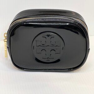 Tory Birch Cosmetic Zipper Pouch Black Patent Leather with Logo